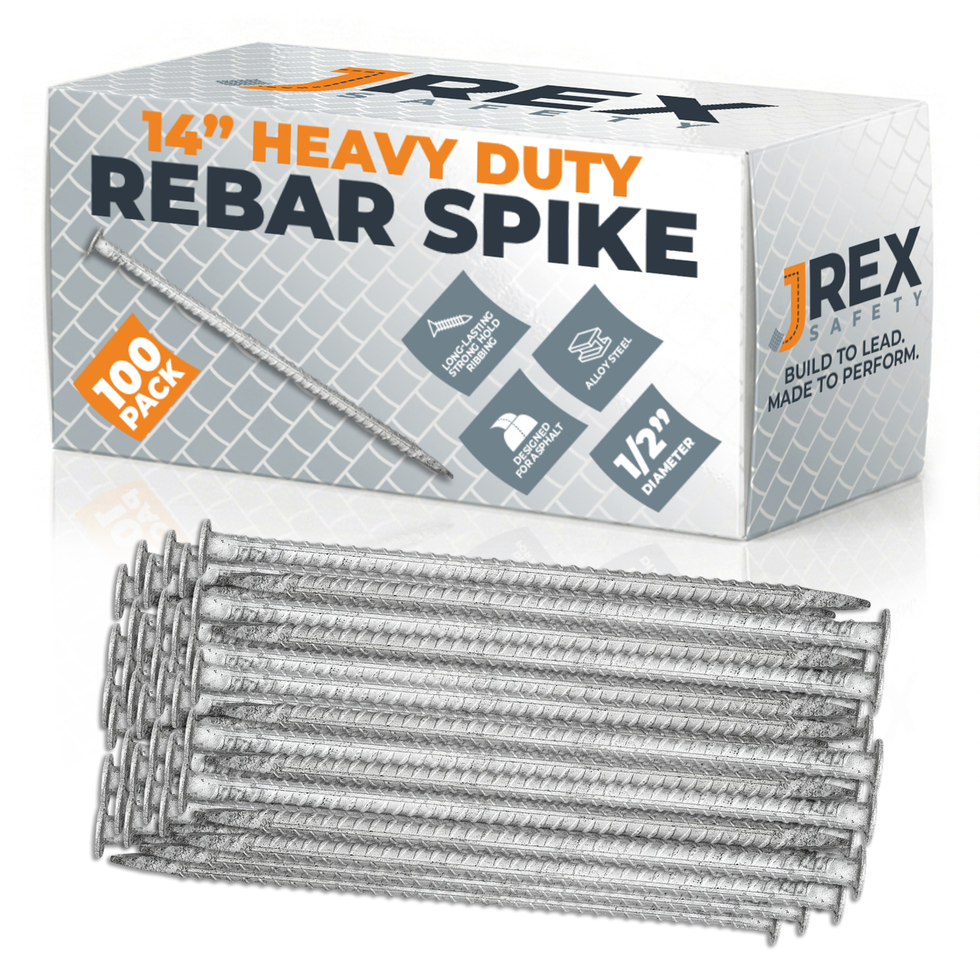 14 Inch Rebar Ground Stakes for Asphalt - 1/2 Inch Diameter - 100 Pack